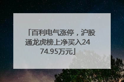 百利电气涨停，沪股通龙虎榜上净买入2474.95万元