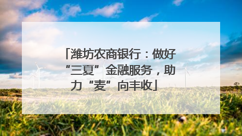 潍坊农商银行：做好“三夏”金融服务，助力“麦”向丰收