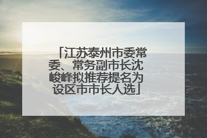 江苏泰州市委常委、常务副市长沈峻峰拟推荐提名为设区市市长人选