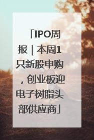 IPO周报｜本周1只新股申购，创业板迎电子树脂头部供应商